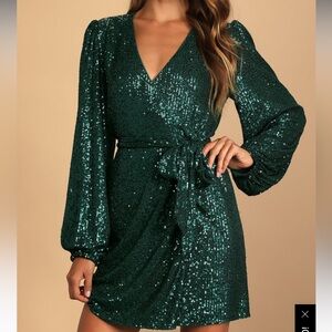 LULU’s green sequin wrap dress